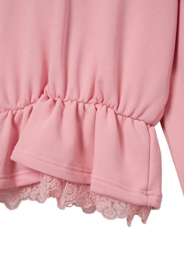Peplum Lace Detail Hooded Long Sleeve Knit Sweatshirt