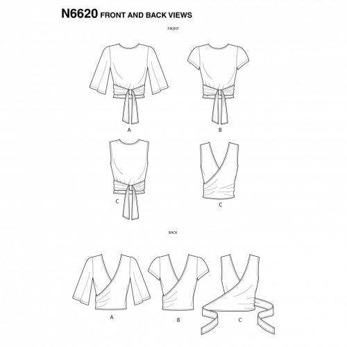New Look Sewing Pattern 6620, Tops for Women, A (XS-S-M-L-XL) - Intermediate