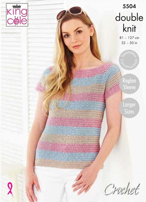 King Cole Cotton Top DK Crochet Pattern 5504, Tops, Cardigans for Women, 32 - 50 Inches
