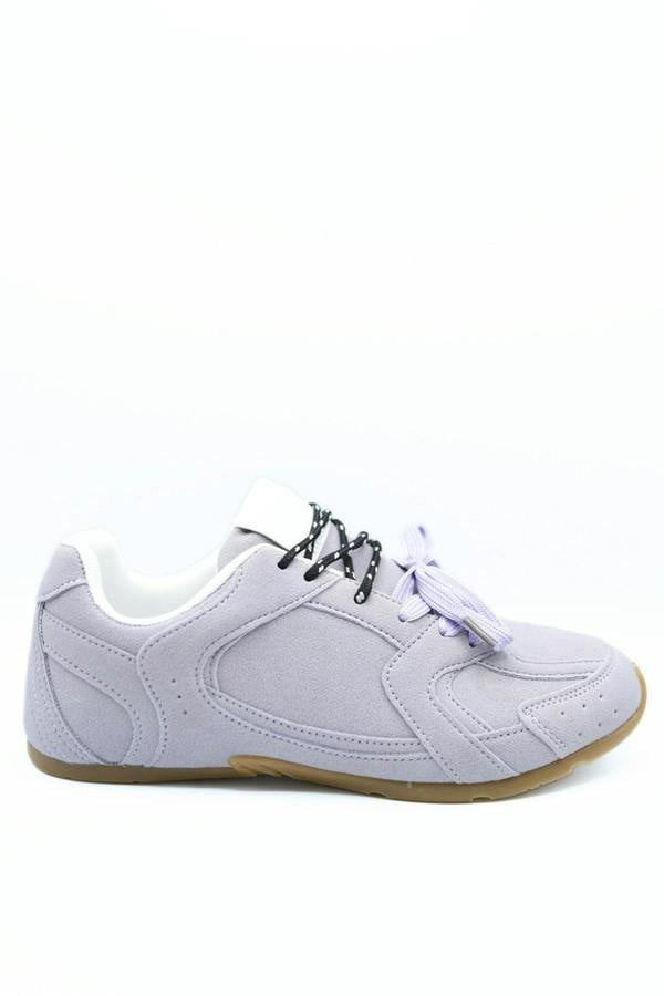 Molly Double Contrast Lace Up Flat Trainers - Purple