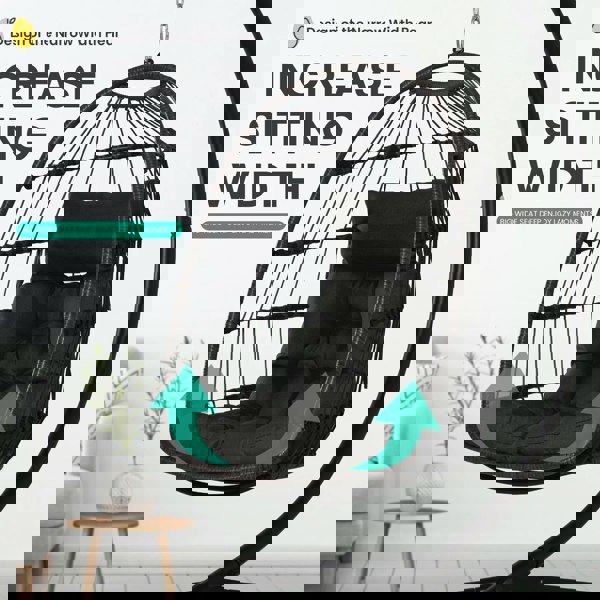 Furniture One Hanging Egg Chair, Patio Rattan Swing Egg Chair With Stand and Cushion, Garden Hammock Swing Chair - Gray