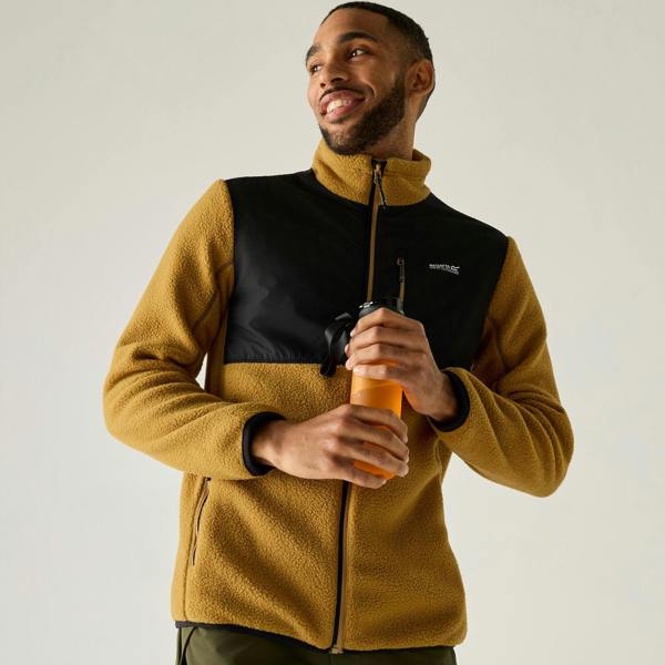 Regatta Mens Morran Water Resistant Full Zip Fleece Jacket - Wood Brown/Black - 