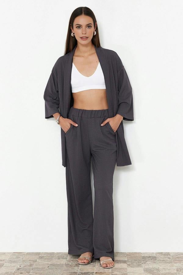 WOVCOR 2-Piece Relaxed Fit Knit Kimono Top & Pants Set