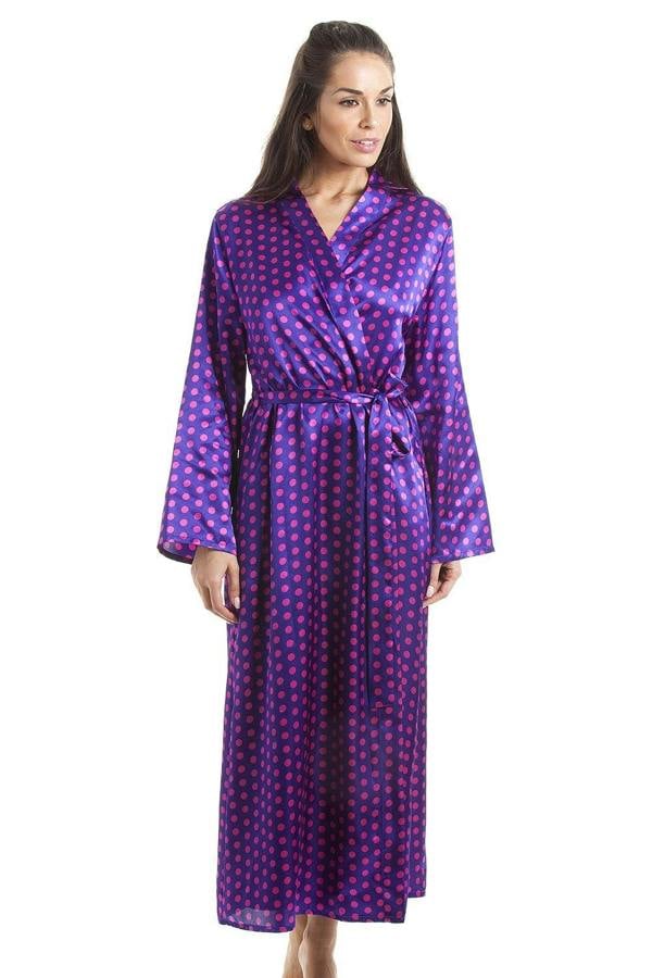Purple with Pink Polka Dot Luxury Satin Dressing Gown