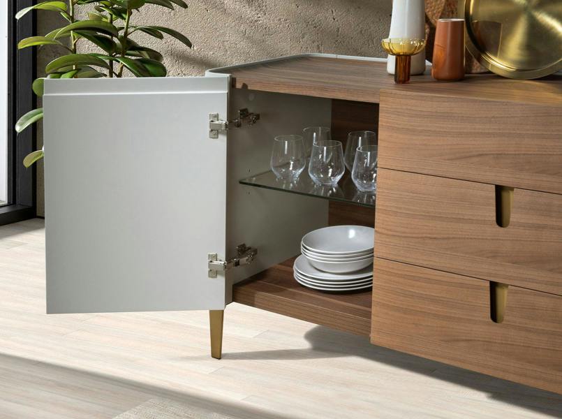 Angel Cerdá Sideboard walnut, beige, gilded polished steel and walnut top 3274