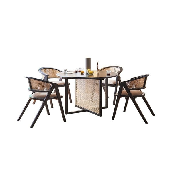 Hannah Round Dining Table, Black, Rattan-Rit Concept-Rit Concept