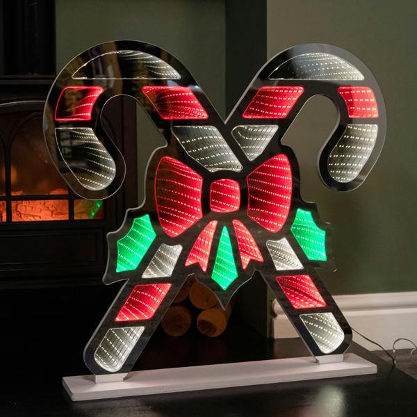 Samuel Alexander 60cm Infinity Light up Candy Canes Display Christmas Decoration with Multi-Coloured LEDs on Base