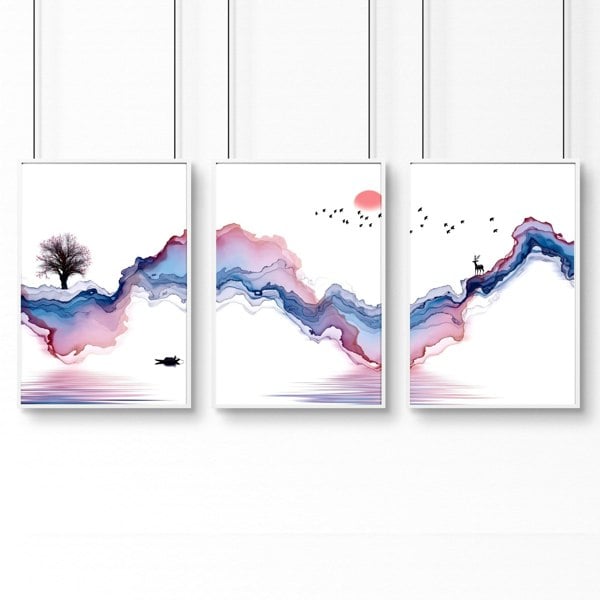 Wall art set of 3 | set of 3 Japanese wall art for office