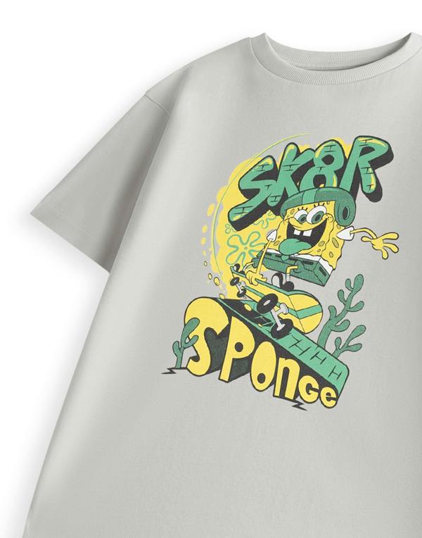 Vanilla Underground SpongeBob SquarePants Boys Grey SK8R Sponge Short Sleeved T-Shirt