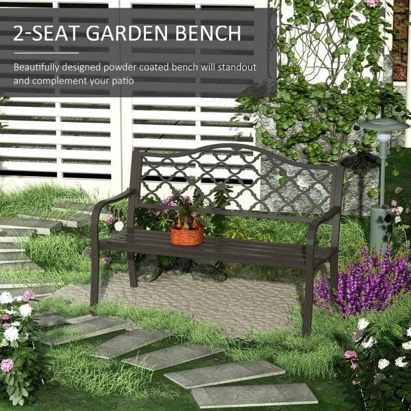 Antique Style Outdoor Cast Iron Front Porch Bench Path Chair Seat, Brown