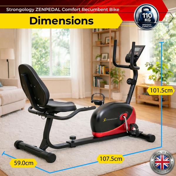 Strongology ZENPEDAL Recumbent Exercise Bike for Home, Magnetic Resistance Bike with 8 Levels, LCD Monitor with Heart Rate