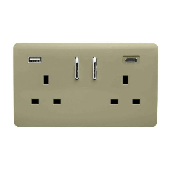 Trendi Switch 2 Gang USB 3100mA Type A & C USB Plug Socket in Champagne Gold