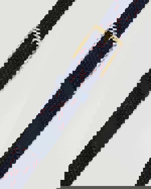 Larsson & Co Navy & Red Stitch Detail Woven Casual Stretch Belt