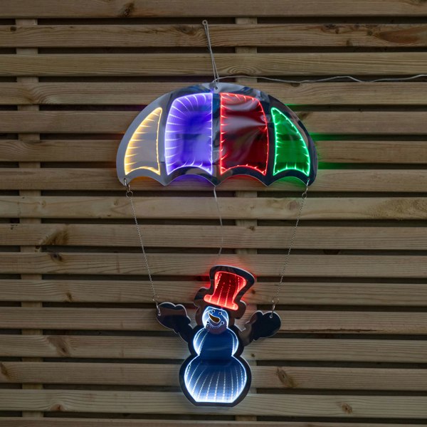 Samuel Alexander 60cm Infinity Light up Hanging Parachute Snowman Christmas Decoration with Multi-Coloured LEDs