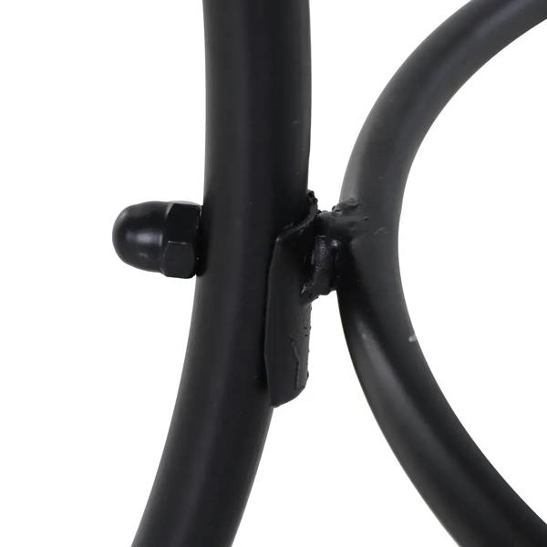 Black metal bistro table leg joint with reinforced welded connection