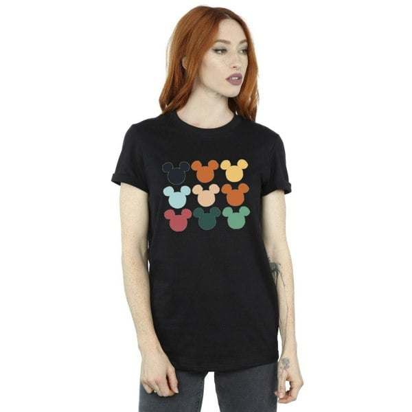 Disney Womens/Ladies Mickey Mouse Heads Square Cotton Boyfriend T-Shirt - Black