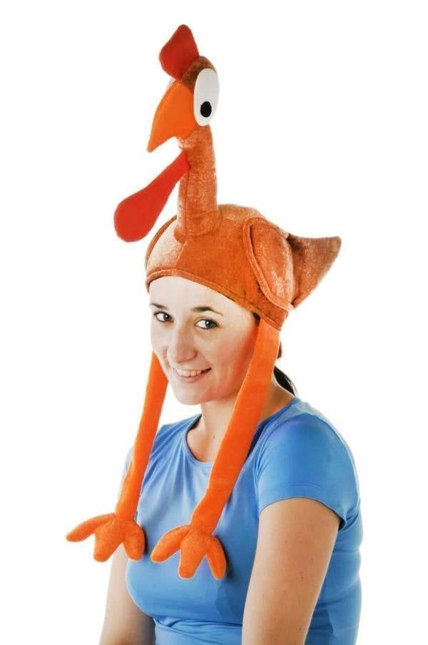 One Size Plush Turkey Gobbler Christmas Hat with Long Legs, Orange Fancy Dress Headwear image 1