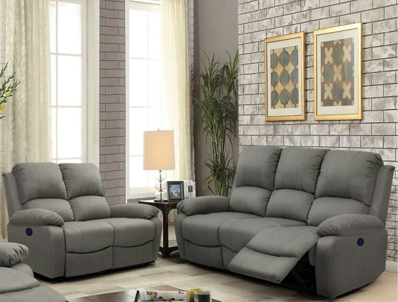 Comfy Living Linen Electric Reclining Sofa Set