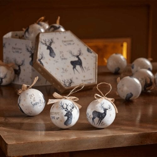 Samuel Alexander Set of 14 Traditional Vintage Christmas Stags Tree Baubles