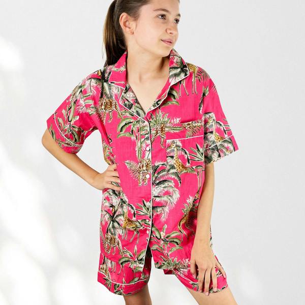 Hayley & Co Giraffe Print 100% Cotton Short Pyjama Set in Pink