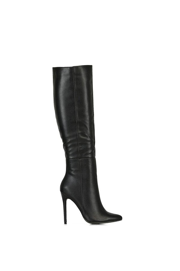XY LONDON Pointed Toe Zip Up Knee High Stiletto Heel Long Boots