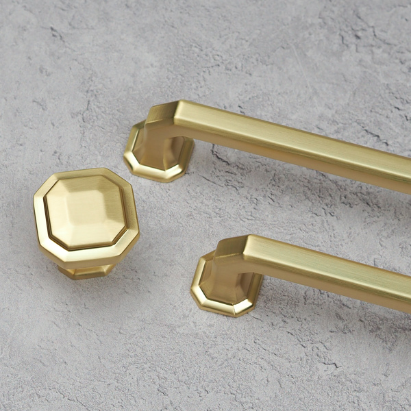 Handle & Home Polished Brass Octagonal Knob and Geometric Handles