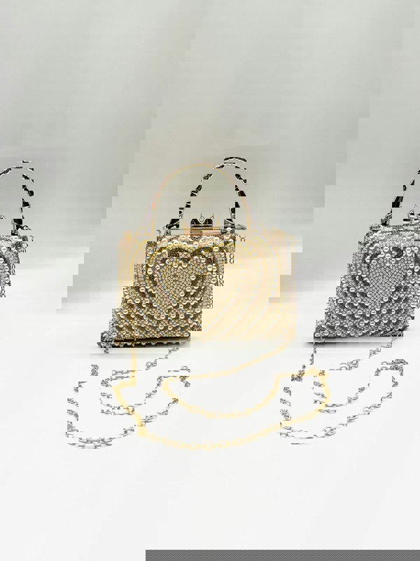 SVNX Heart Pearl Clutch Bag In Gold