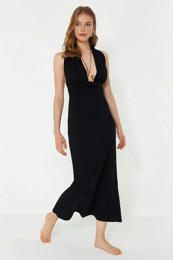 WOVCOR Woven Backless Maxi Beach Dress