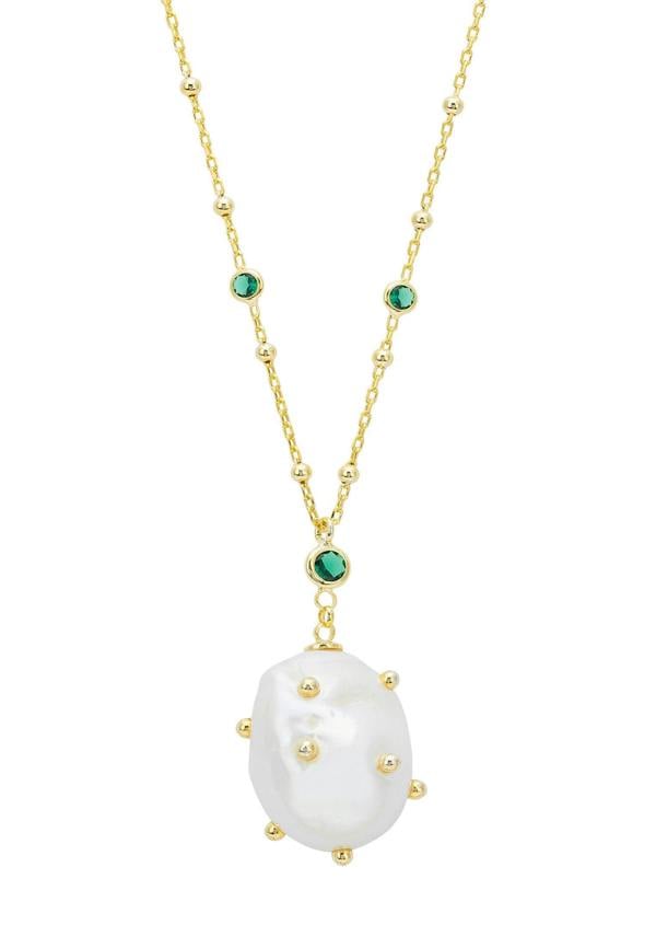 Latelita Polka Dot Baroque Pearl Pendant Necklace Gold Emerald