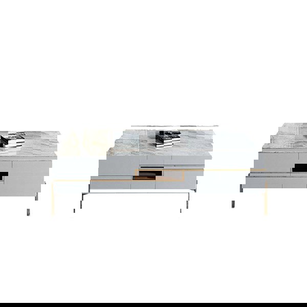 VIda Rectangle Coffee Table Set With TV Stand, Gold Leg-Weilai Concept-Coffee Table-Weilai Concept