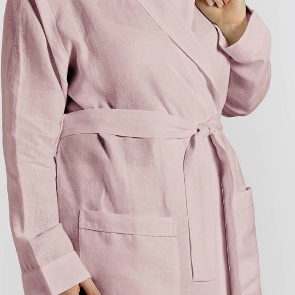 Lazy Linen Pure Washed Linen Bathrobe -  Pink