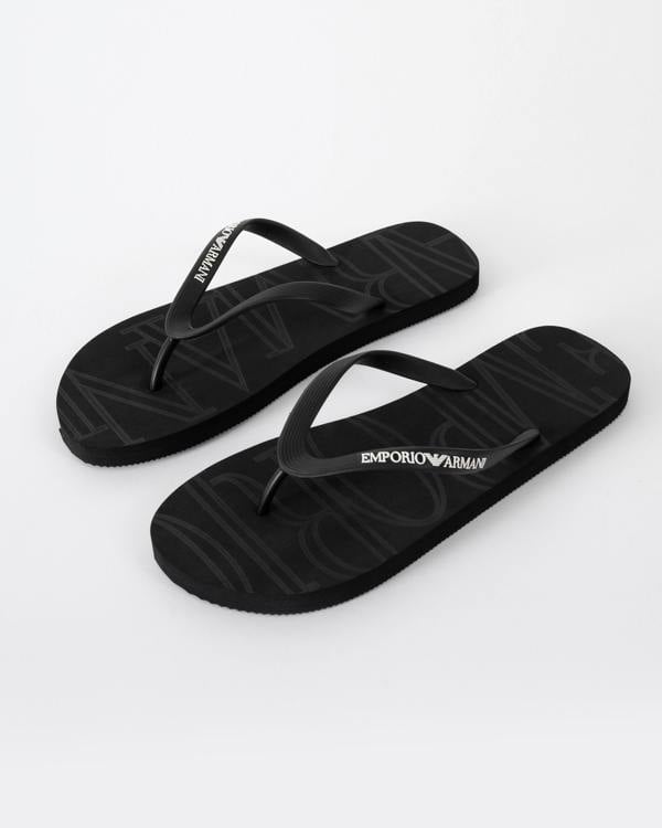 Emporio Armani Mens Flip Flops with Logo Strap in Black and White