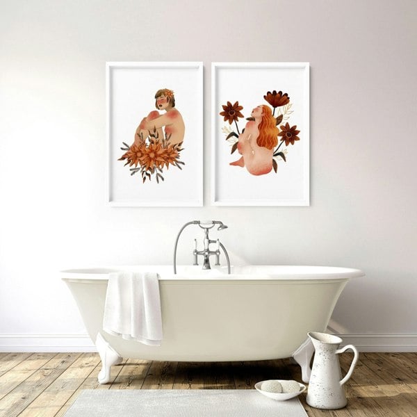 Framed pictures for bathrooms | set of 2 Ladies wall art prints