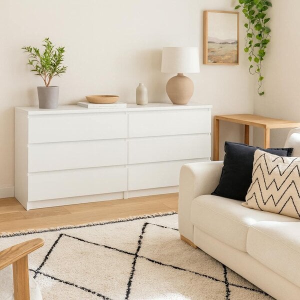 Wyld Haus Budapest White Wooden Wide Chest 6 Drawers