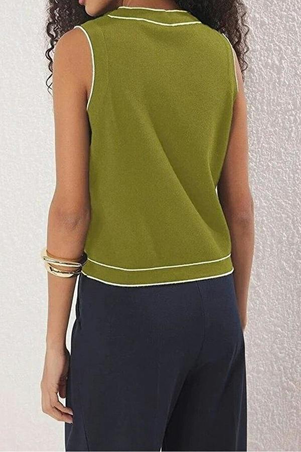 WOVCOR Crew Neck Color Block Knit Thin Blouse