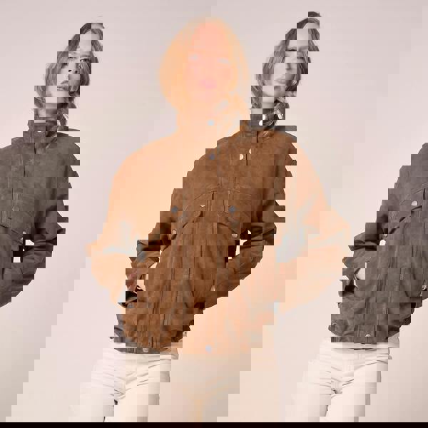 Women's Real Suede Funnel Neck Bomber Jacket