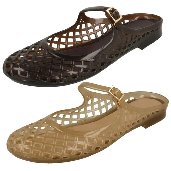 Spot On Ladies Spot On Flat Jelly Mesh Mule Sandals F00503