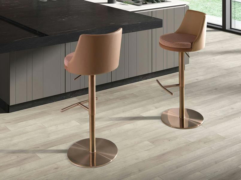 Angel Cerdá Swivel Stool in Terracotta Brown and Beige Fabric and Brown Leatherette 4229