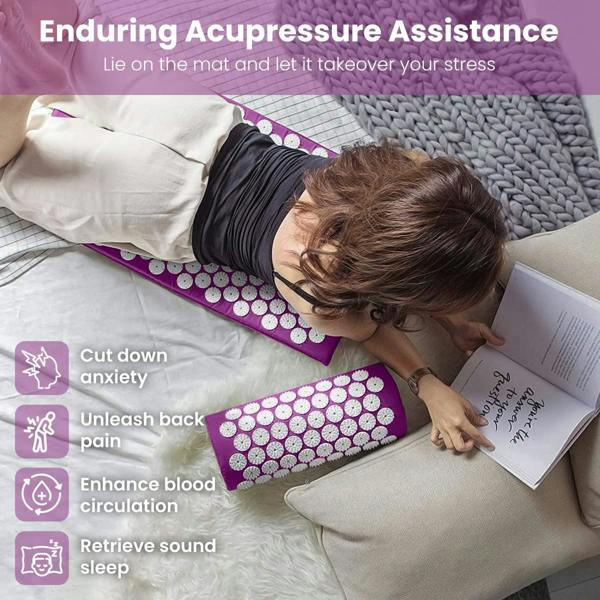 ROMIX Acupressure Mat and Pillow Set with Carry Bag, Spike Massage Mat for Back, Neck and Feet Relaxation