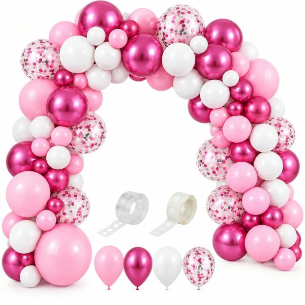 ATEK 100 Piece Balloon Arch Garland Kit Pink Silver White Party Decoration Set
