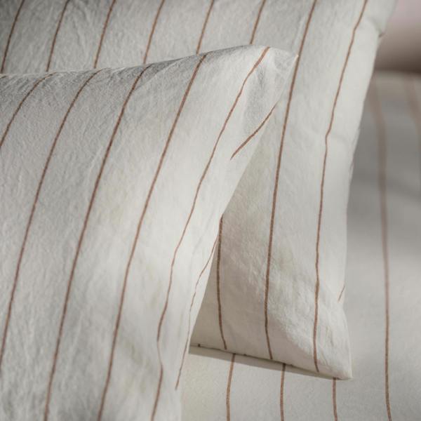 Soak&Sleep White/Burnt Orange Pinstripe Linen Cotton Pillowcases