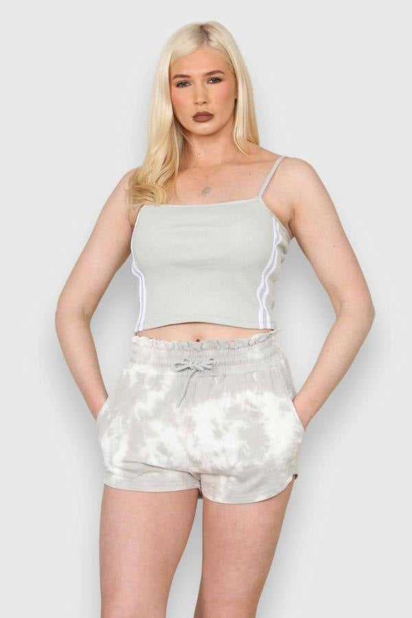 Women's Side Stripe Patch Vest Crop Top - Sporty Spaghetti Strap Sleeveless Summer Tank Top for Club Parties and Streetwear - Elaina Fashion