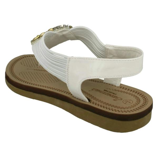 Savannah Ladies Savannah Low Wedge Beaded Toepost Sandals