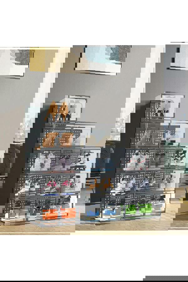 Living and Home 12Pcs Stackable Foldable Boxes Shoes Organizer Clear Plastic Shoe Storage Box