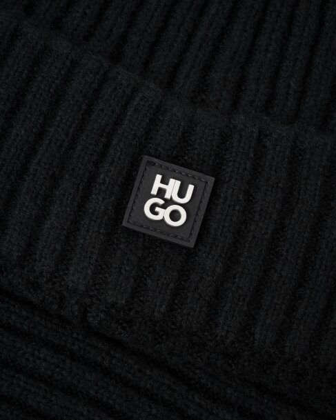 HUGO Zasgo Mens Beanie and Scarf Gift Set  - Black 001