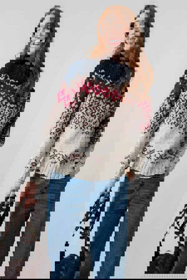 Lily & Me Maeve Fair Isle High Neck Jumper Chocolate