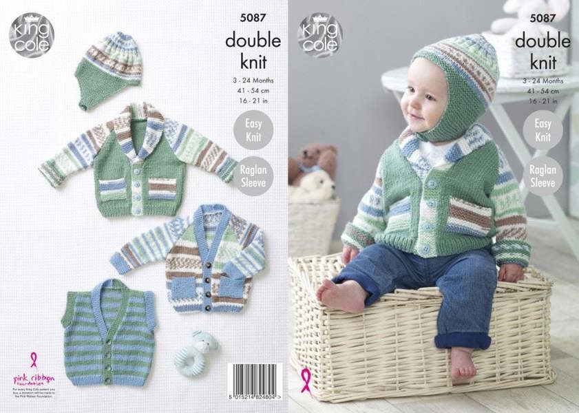 King Cole Cherish Knitting Pattern 5087, Jackets, Waistcoats, Headwear for Baby, 16 - 21 Inches - Easy