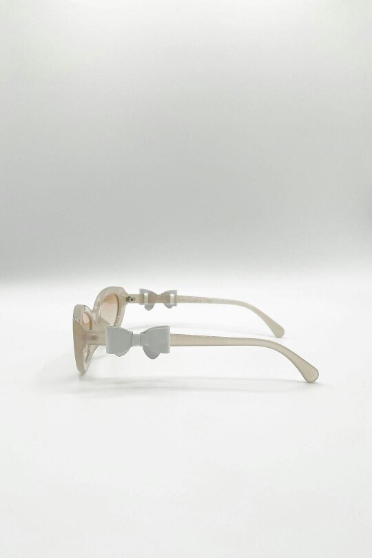 SVNX Bow Side Detail Sunglasses In Nude - Removeable Bow