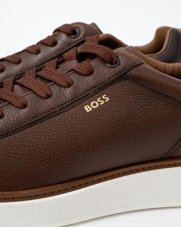 Close up of the BOSS Orange Bulton Runn tb Mens Trainers - Medium Brown 210