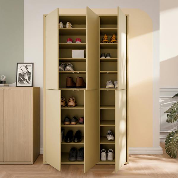 Furniture To Go Alice Springs Tall Shoe Cabinet with 6 Doors Push-to-Open in Butter Yellow